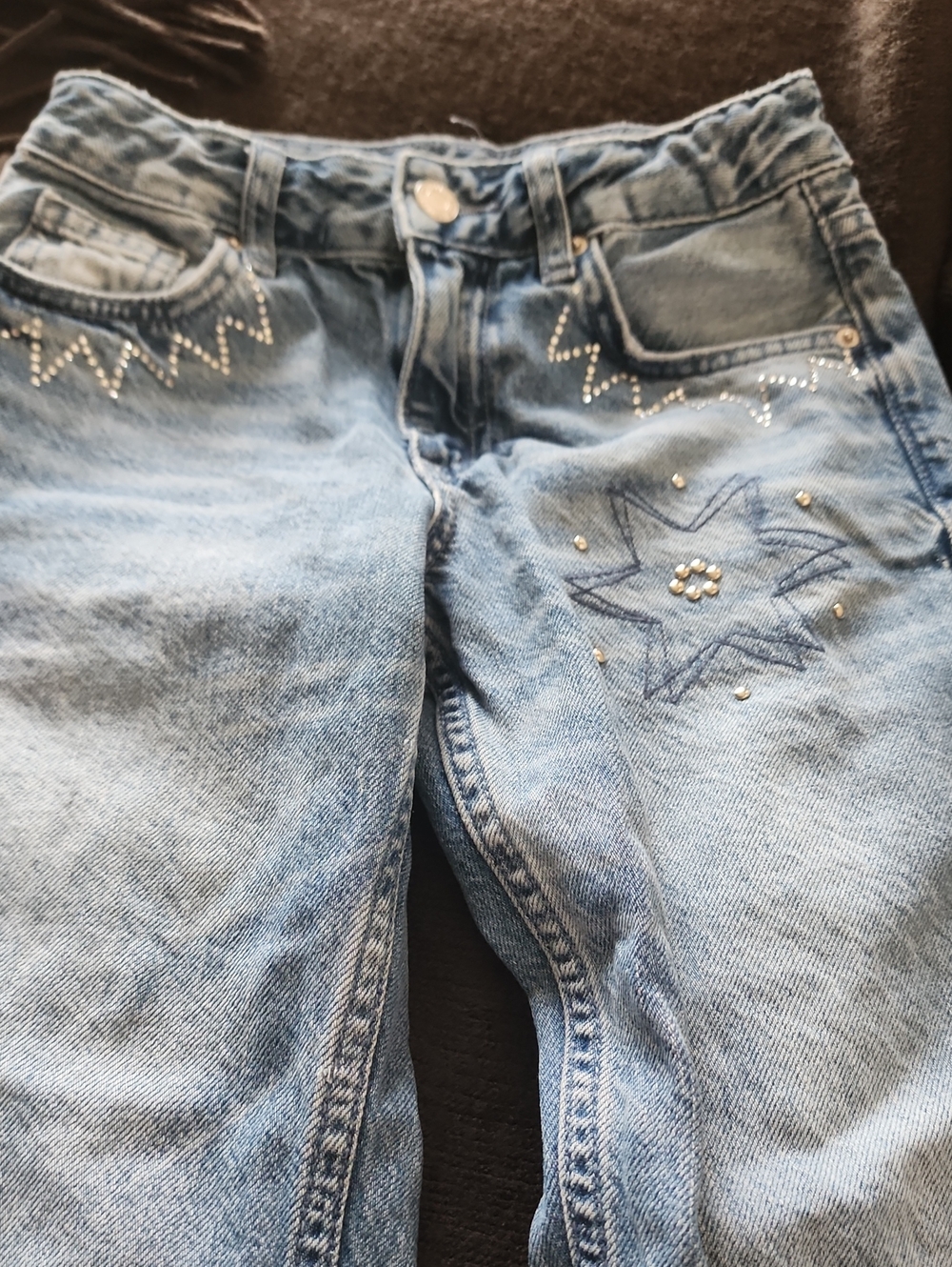 Zara Light Blue Straight Leg Jeans with Star Embroidery